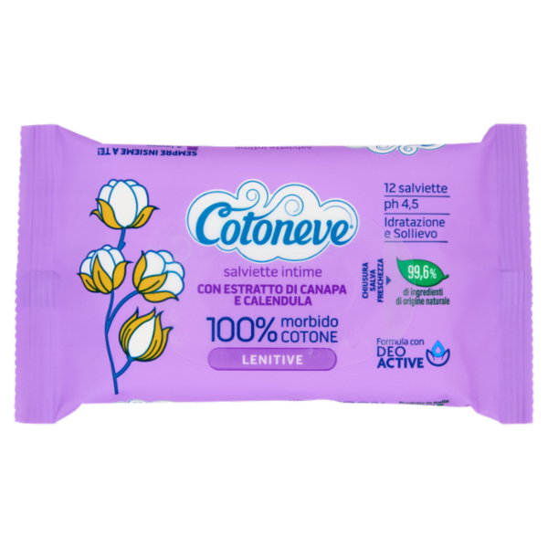 Cotoneve salviette intime con Estratto di Canapa e Calendula Lenitive 12 pz