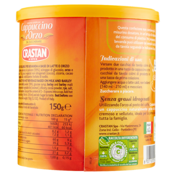 Crastan preparato solubile per Cappuccino d'Orzo da Zuccherare 150 g
