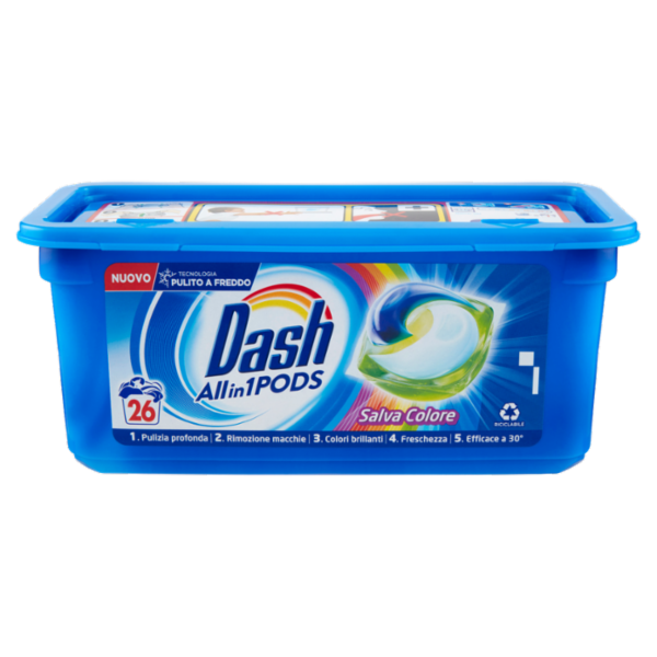 Dash PODS Allin1 Detersivo Lavatrice in Capsule per Bucato Salva Colore 26 Lavaggi 618,8 g