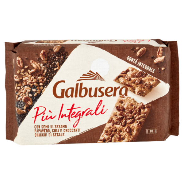 Galbusera Più Integrali con Semi di Sesamo, Papavero, Chia e Croccanti Chicchi di Segale 10 x 38 g