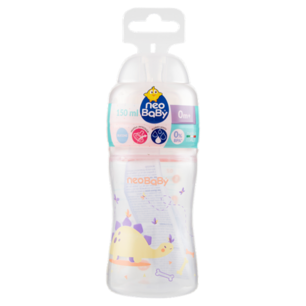 neo Baby Biberon Plastica Collo Largo 150 ml 0m+ Dino Arancio