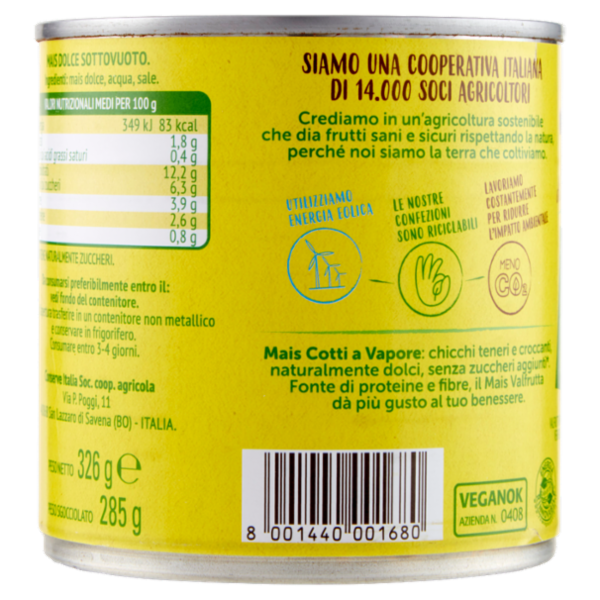 Valfrutta Mais Cotto a vapore 326 g