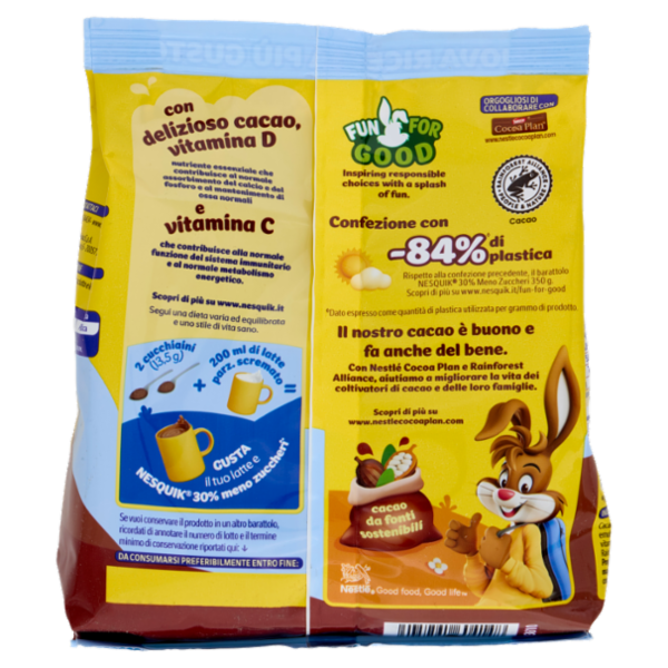 NESQUIK 30% Meno Zuccheri Preparato per Bevanda con Cacao Solubile, Sacchetto 300g
