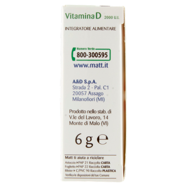 Matt Divisione Pharma Vitamina D 2000 U.I. Sistema Immunitario 60 compresse 6 g