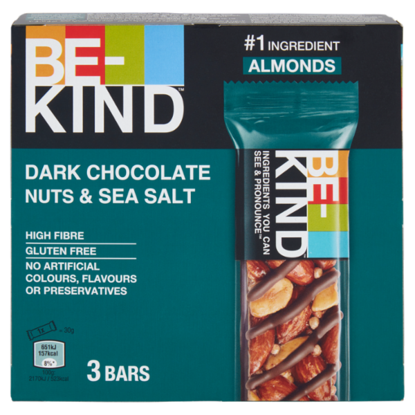 Be-Kind Barretta con Cioccolato Fondente e Sale Marino, 3 x 30 g