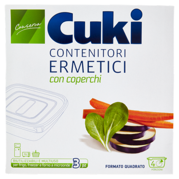 Cuki Conserva Contenitori Ermetici con coperchi Formato Quadrato 4 Porzioni 3 pz