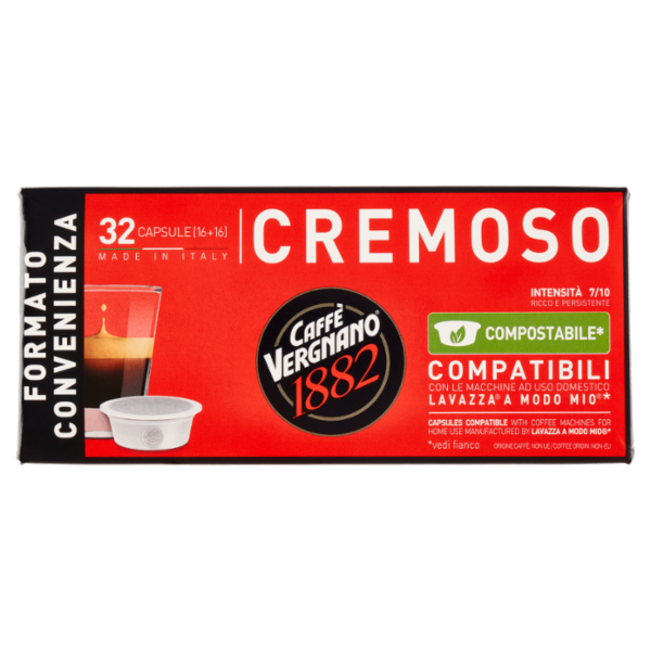 Caffè Vergnano 1882 Cremoso Compostabile** Capsule Compatibili Lavazza a Modo Mio* 32 x 7,5 g