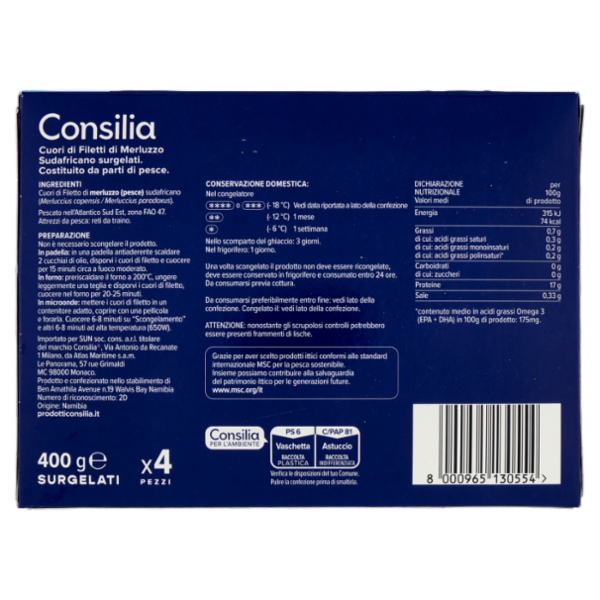 Consilia Cuori di Filetti di Merluzzo Surgelati 400 g