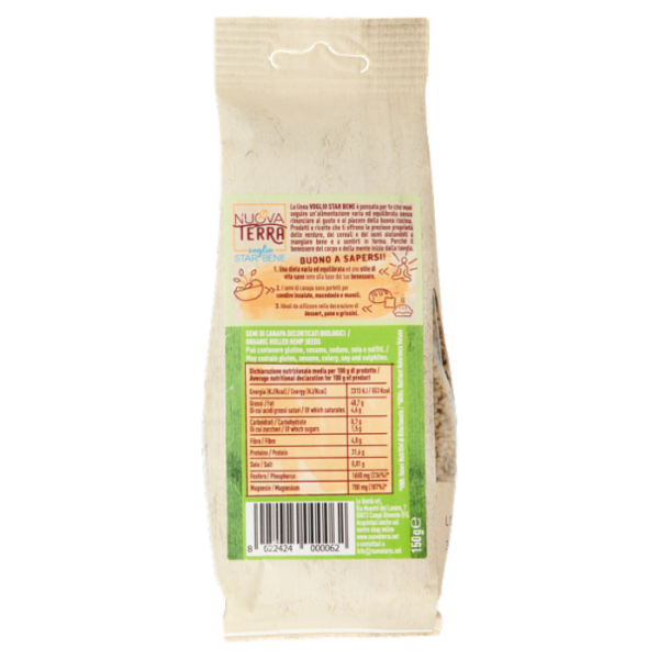 Nuova Terra voglio Star Bene Semi di Canapa Bio 150 g