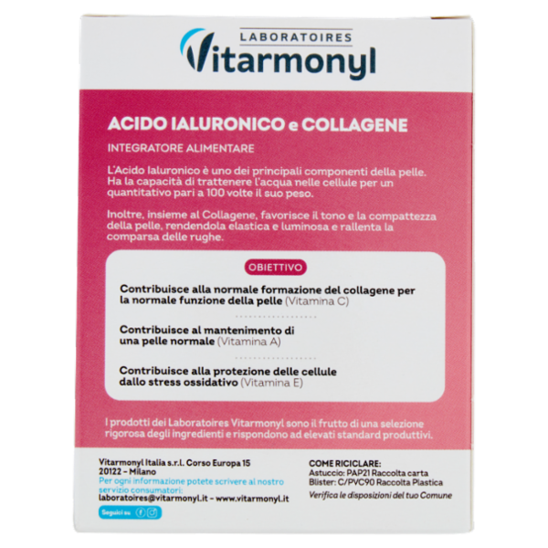 Laboratoires Vitarmonyl Acido Ialuronico e Collagene Anti Age 30 Capsule 13,7 g