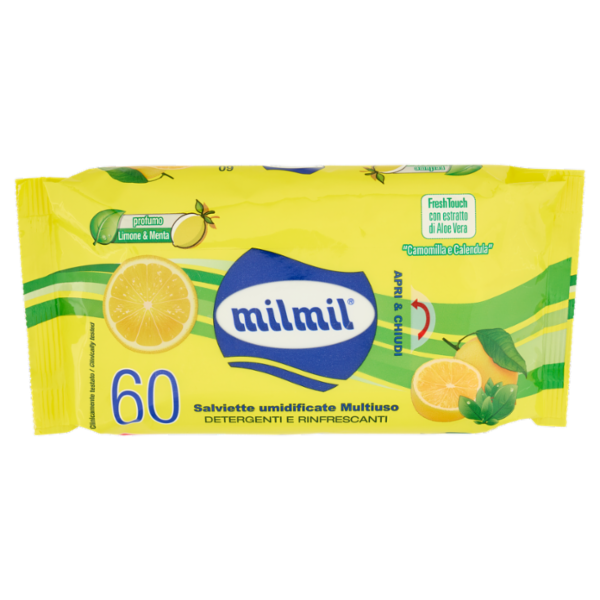 milmil Salviette umidificate Multiuso profumo Limone & Menta 60 pz