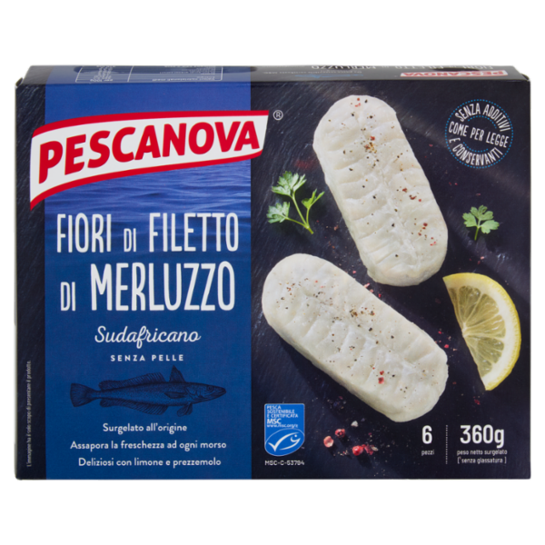 Pescanova Fiori di Filetto di Merluzzo Sudafricano Senza Pelle 6 pezzi 360 g