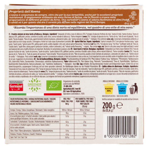 Germinal Bio Cuor di Albicocca Avena 6 x 33,4 g