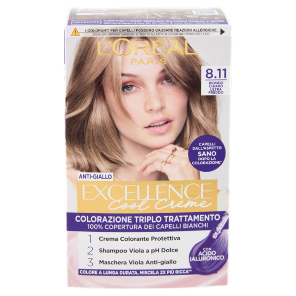 L'Oréal Paris Excellence Cool Creme Colorazione Triplo Trattamento Biondo Chiaro Ultra Freddo 8.11