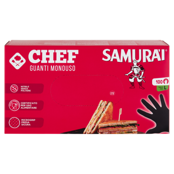 Samurài Chef Guanti Monouso Taglia L Nitrile Senza Polvere 100 pz