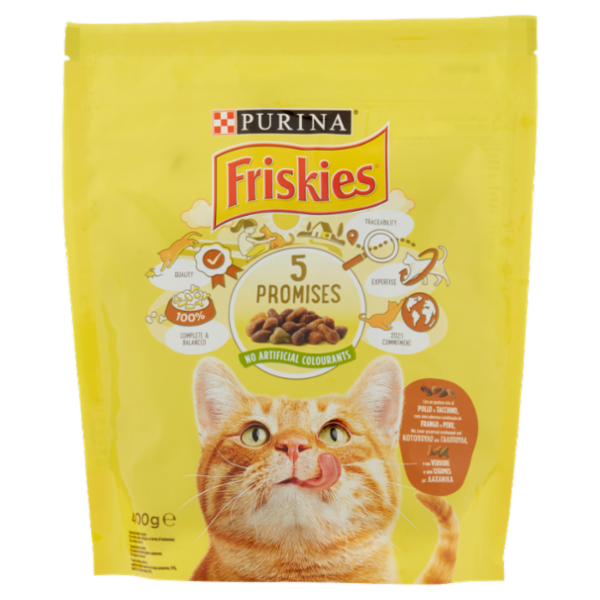 PURINA FRISKIES Gatto Adult Con un gustoso mix di Pollo e Tacchino e con Verdure 400 g