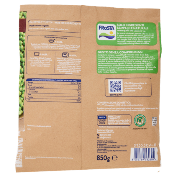 FRoSTA i Finissimi Piselli Piccoli e Teneri Surgelati 850 g
