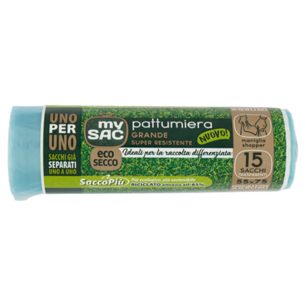 my Sac eco secco Uno per Uno pattumiera Grande 55x75 Profumazione Agrumi Sacchi Trasparenti 15 pz