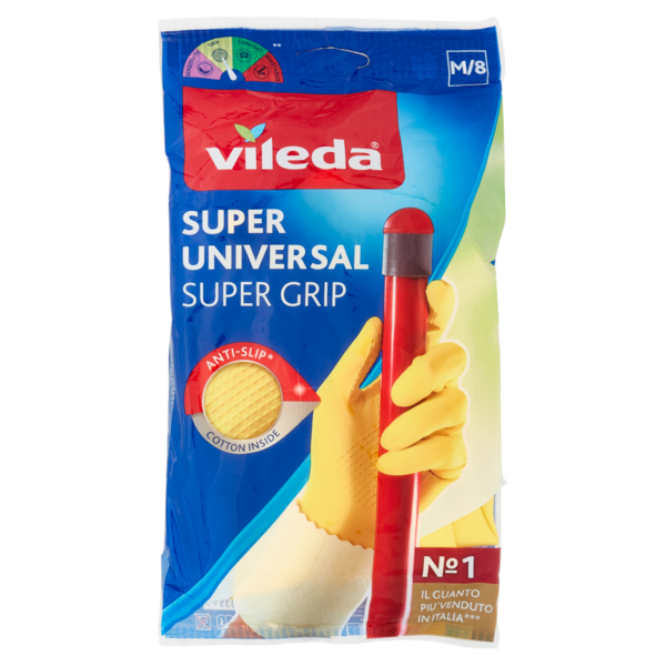 Vileda guanti casalinghi Super Universal in lattice, super grip antiscivolo, taglia M