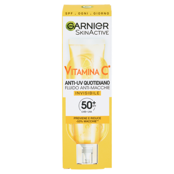 Garnier SkinActive Vitamina C Fluido Anti-UV Anti-Macchie Invisibile SPF 50+, 40 ml