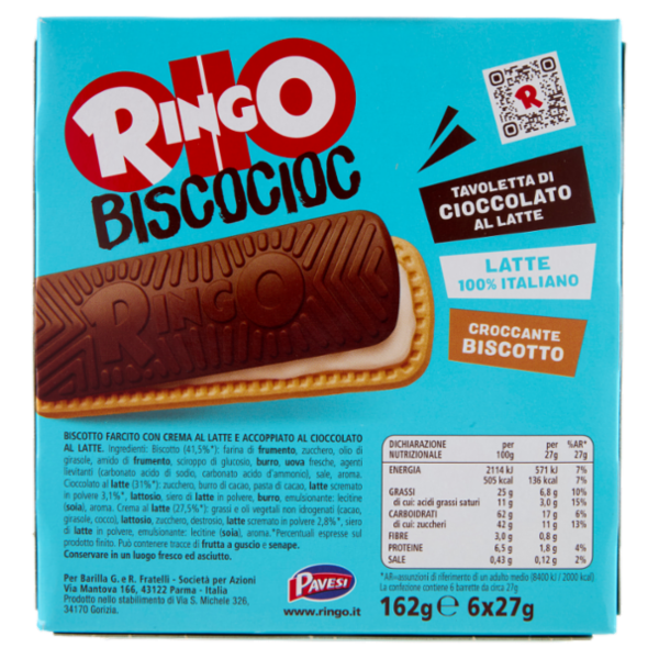 Ringo Snack Biscocioc con Latte Italiano 6 porzioni 162g