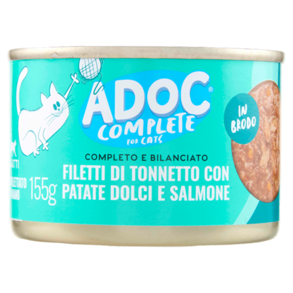 ADoC Complete For Cats Filetti di Tonnetto con Patate Dolci e Salmone in Brodo 155 g