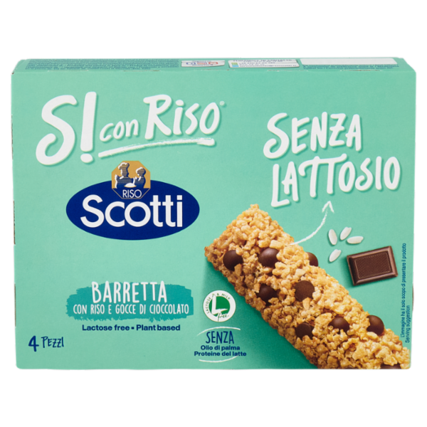 Riso Scotti Si con Riso Senza Lattosio Barretta con Riso e Gocce di Cioccolato 4 x 21,5 g