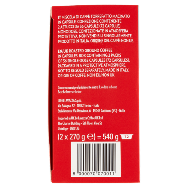 Lavazza A Modo Mio Qualità Rossa 72 capsule 540g