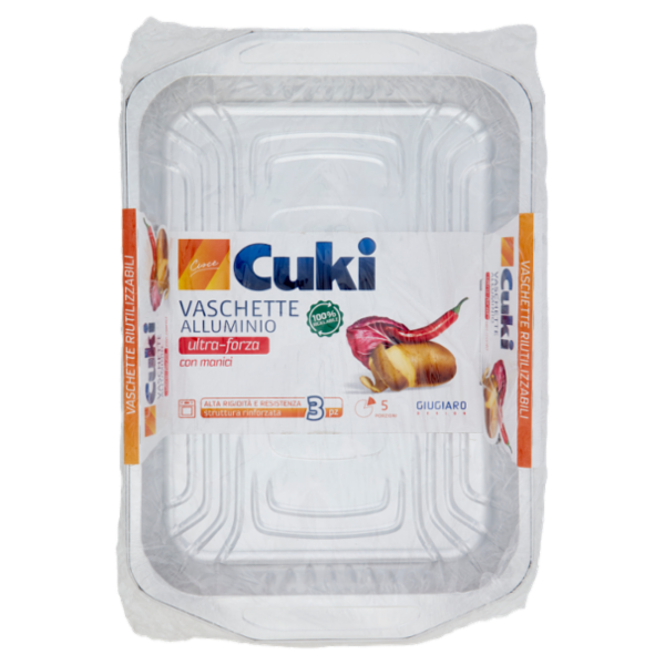 Cuki Cuoce Vaschette Alluminio ultra-forza con manici 5 Porzioni 3 pz