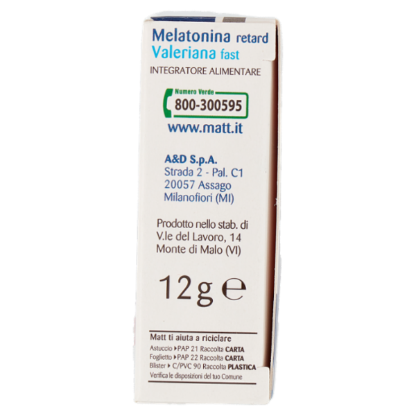 Matt Divisione Pharma Melatonina retard e Valeriana fast Sonno e Relax 30 compresse 12 g