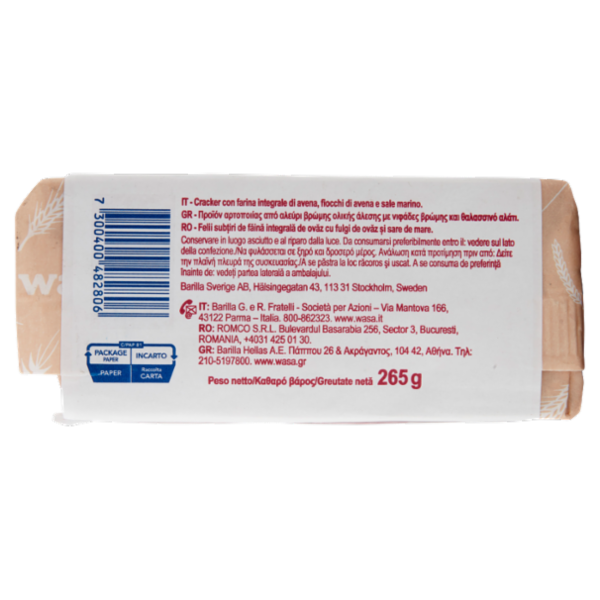 Wasa Chruncy Twist Cracker con Farina Integrale di Avena e Fiocchi d'Avena 265g