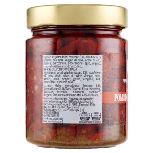 Mastrototaro food Pomodorini Essiccati al Sole in Olio 280 g