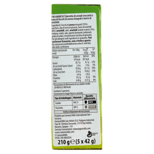 Nature Valley Crunchy Avoine & Beurre de Cacahuètes 5 x 42 g