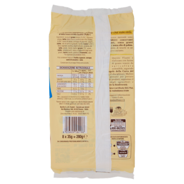 Mulino Bianco Flauti Latte Merenda con 100% Latte Fresco Italiano 8 pezzi 280g