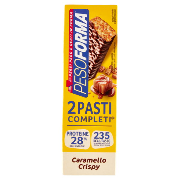 Pesoforma Barrette 2 Pasti, sostitutive del pasto, gusto Caramello Crispy, 235 kcal a pasto, 2 x 60g