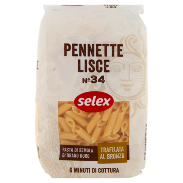Selex Pasta di Semola Trafilata al Bronzo Pennette Lisce 500 g