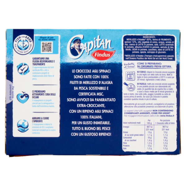 Capitan Findus 3 Croccole agli Spinaci con 100% Filetti di Merluzzo 300 g