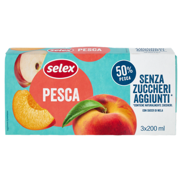 Selex Succo e Polpa di Pesca con Mela senza Zuccheri Aggiunti 3x200 ml