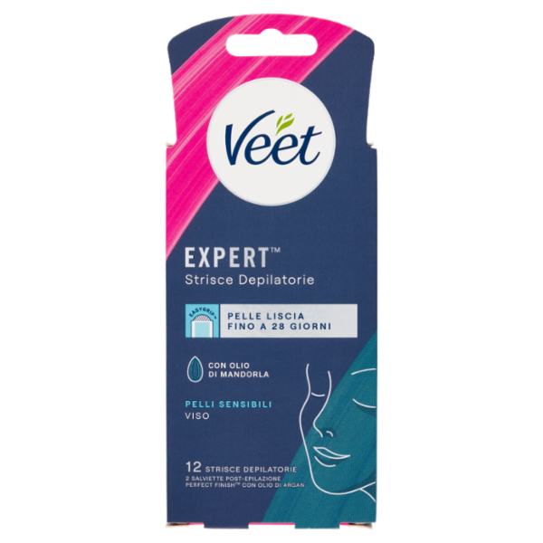 Veet Expert Strisce Viso Pelli Sensibili, 12 strisce