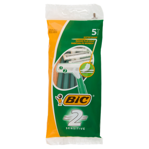 Bic 2 Sensitive Rasoi 2 Lame Usa e Getta da Uomo, 5 pezzi