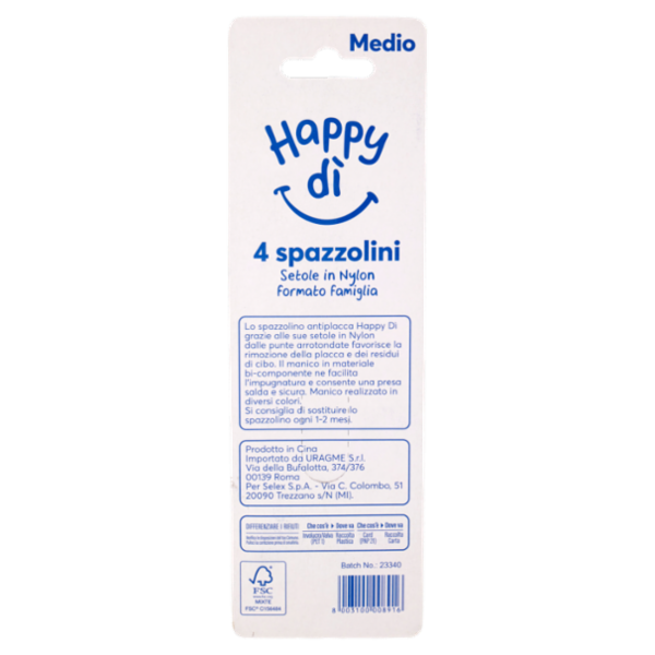 Happy dì Spazzolino Setole Medie 4 pezzi