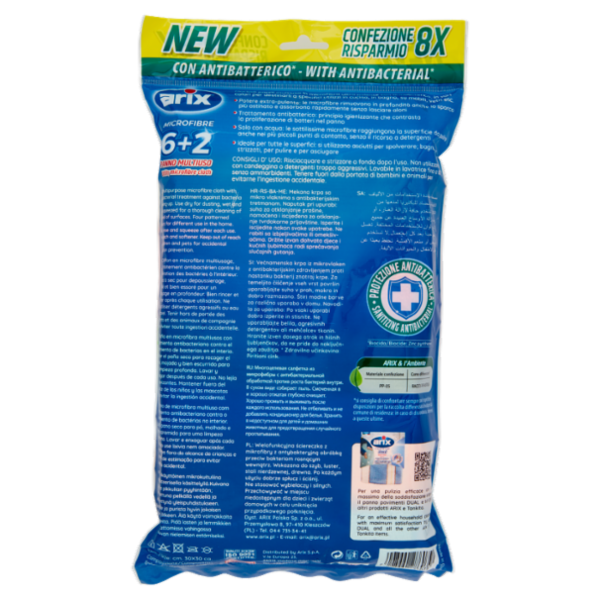 arix Microfibre Panno Multiuso con Antibatterico* 6+2 8 pz
