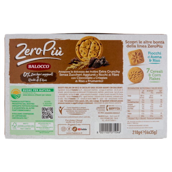 Balocco ZeroPiù Cioccolato & Crispies di Riso e Frumento 6 x 35 g