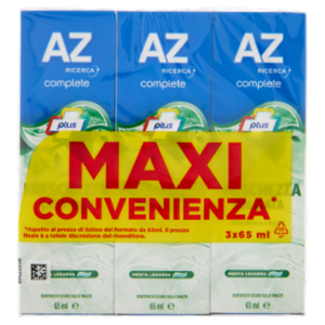AZ Ricerca Dentifricio Complete Plus Freschezza Delicata Menta Leggera 3 x 65 Ml