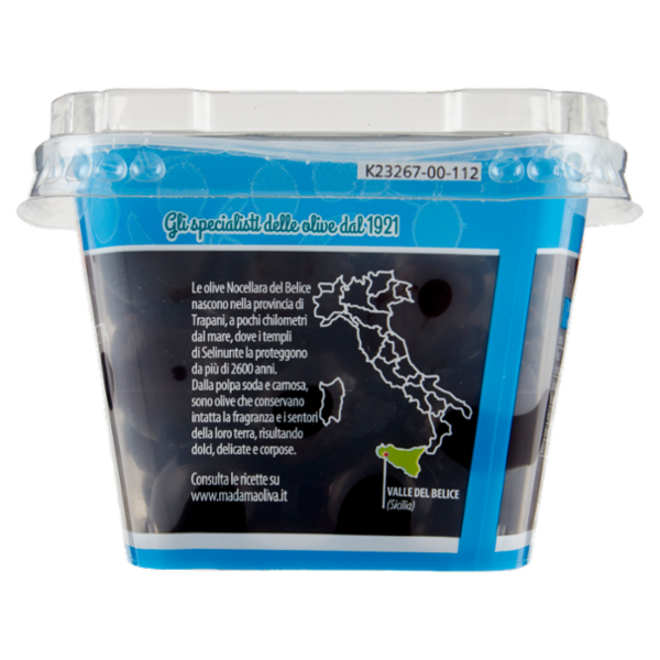 Madama Oliva Frutto d'Italia Nocellara del Belice DOP Olive Dolci Nere 250 g