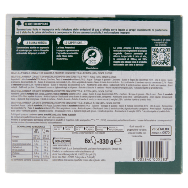 Sammontana Amando 6 Stecchi Frutti Rossi, Pesca, Mela e Kiwi 6 x 55 g