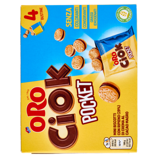 Oro Ciok Pocket Mini biscotti ripieni di crema al cacao magro - 4 x 40 g