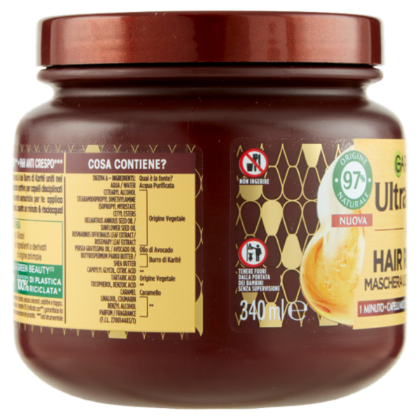 Garnier Ultra Dolce Hair Remedy Maschera per Capelli Ultra Nutriente, Avocado, 340 ml