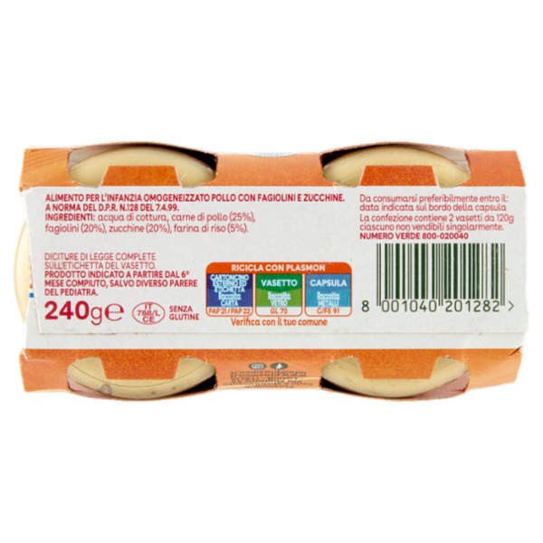 Plasmon Scoperte di Gusto Omogeneizzato Pollo, Fagiolini e Zucchine 2 x 120 g