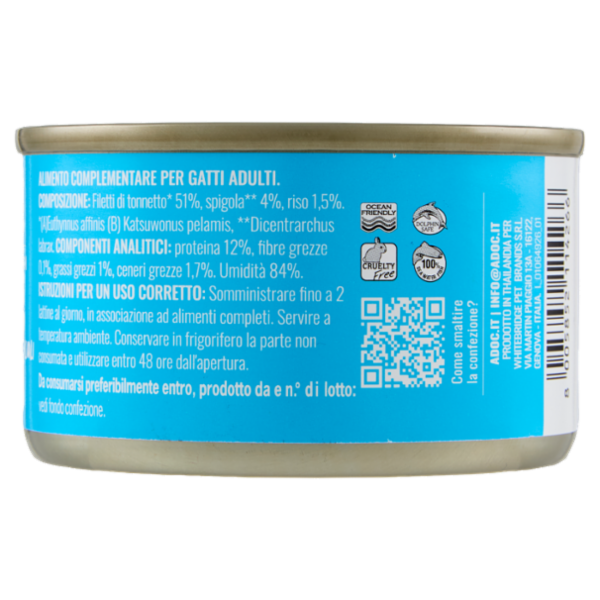 ADoC For Cats Naturally Premium Filetti di Tonnetto con Spigola in Gelatina 85 g